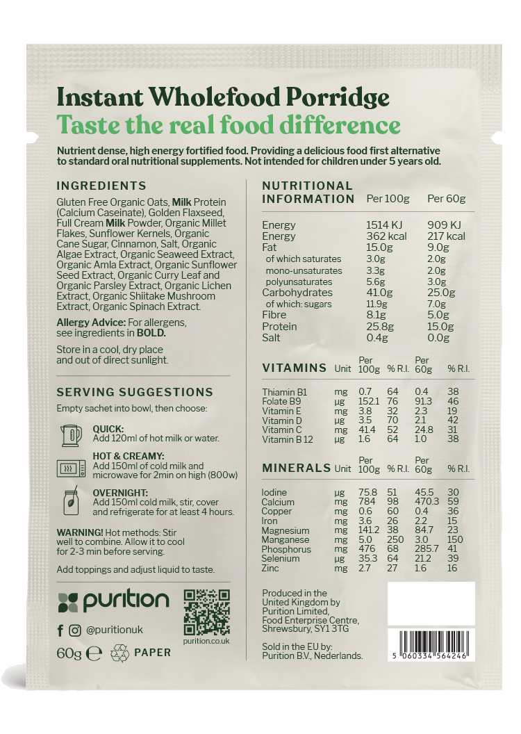 Classic Unflavoured Instant Wholefood Porridge